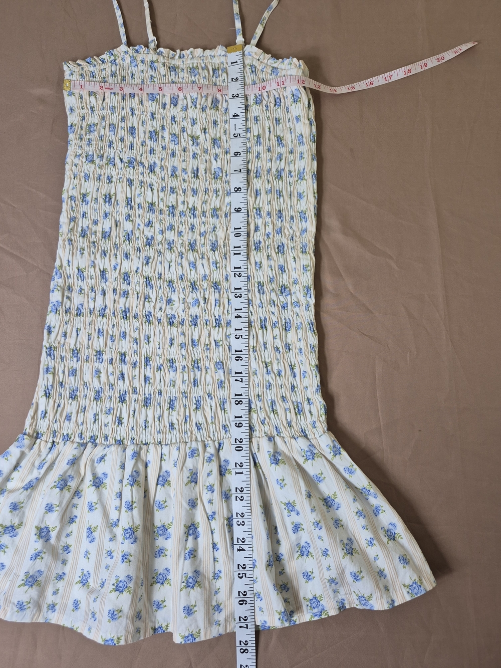 Sim & Sam Blue Floral Smocked Drop Waist Mini Dress, Small - Picture 3 of 7